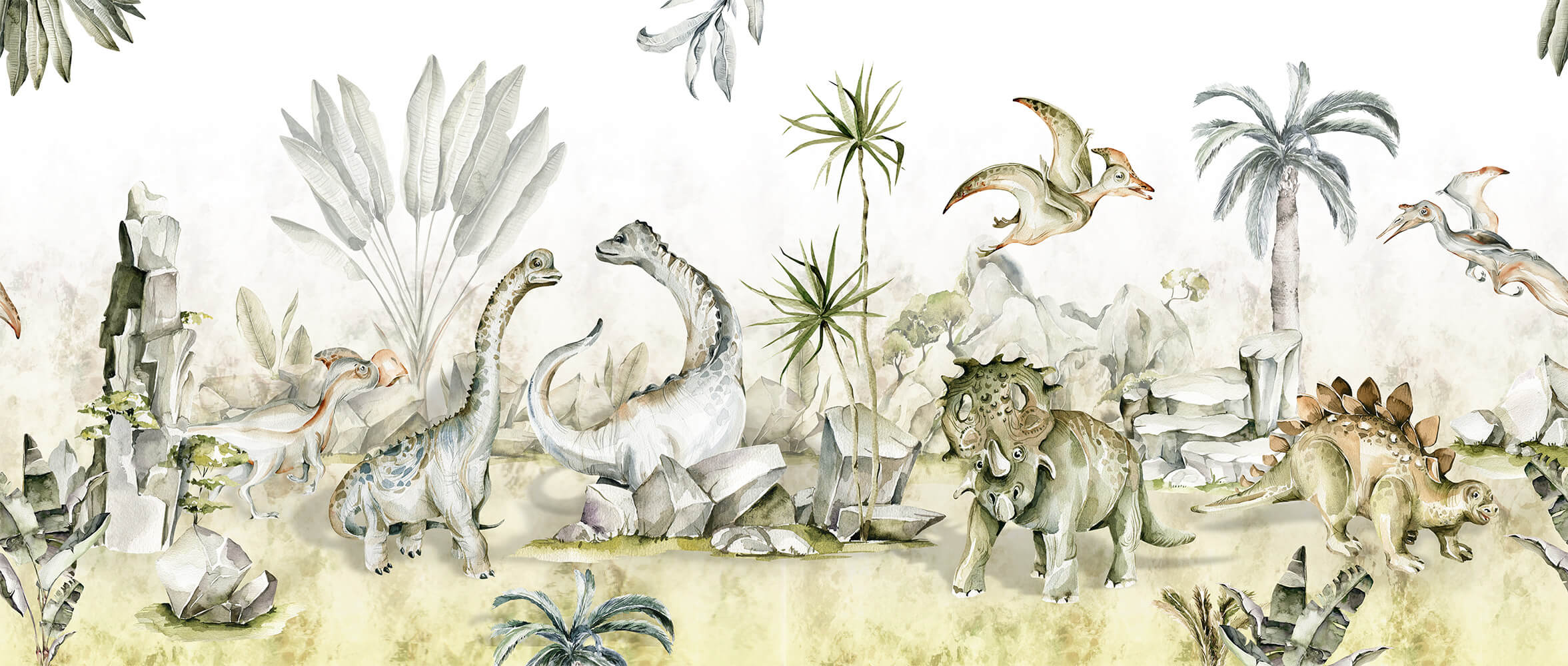 Стильные обои с динозавриками для детской